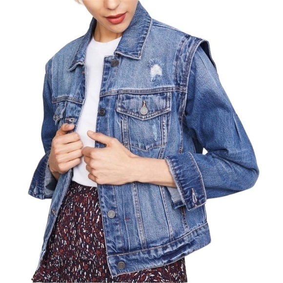 Joie NWT Distressed Trucker Jean Jacket Light Wash Denim Demanda Size S - Picture 1 of 9